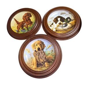 VINTAGE EDWIN KNOWLES SET OF 3 PUPPIES COLLECTORS SET FRAMED